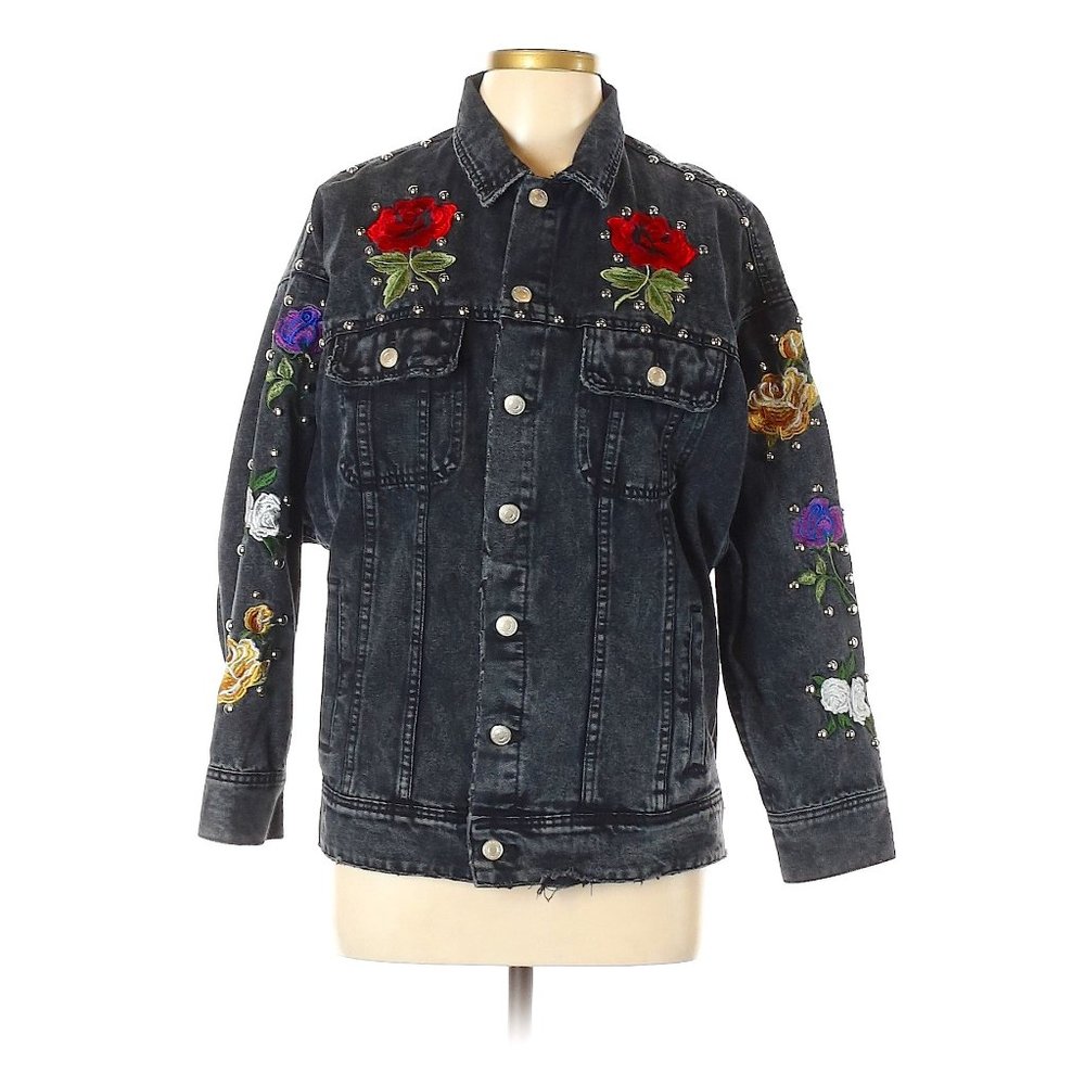 Floral Embroidered Studded Jean Jacket